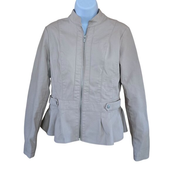 Baccini Womens Beige Peplum Jacket Small Zip Up Casual Chic coquette office wear - Picture 1 of 9